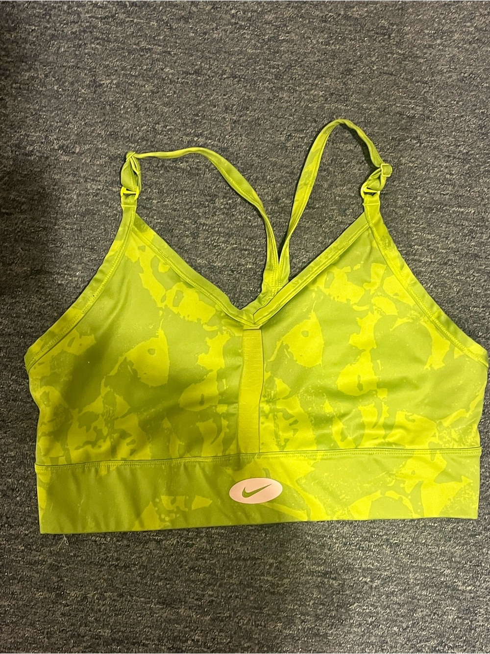 Nike Neon Yellow-Green Athletic Sports Bra with Subtle Print